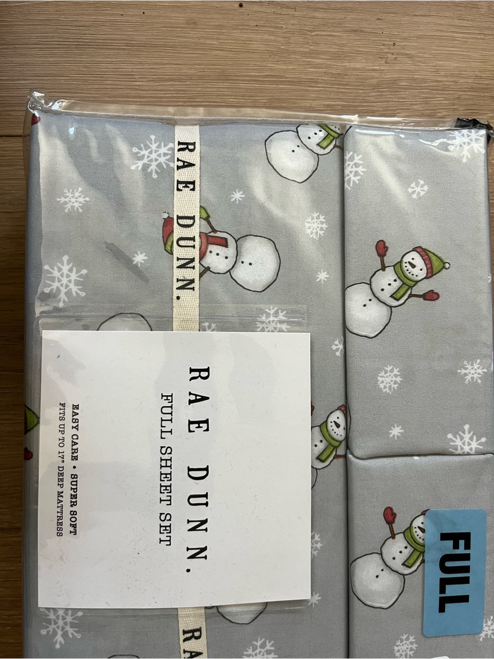 Rae Dunn Gray Snowman Full Sheet Set with White Snowflakes Gray Grey Holiday